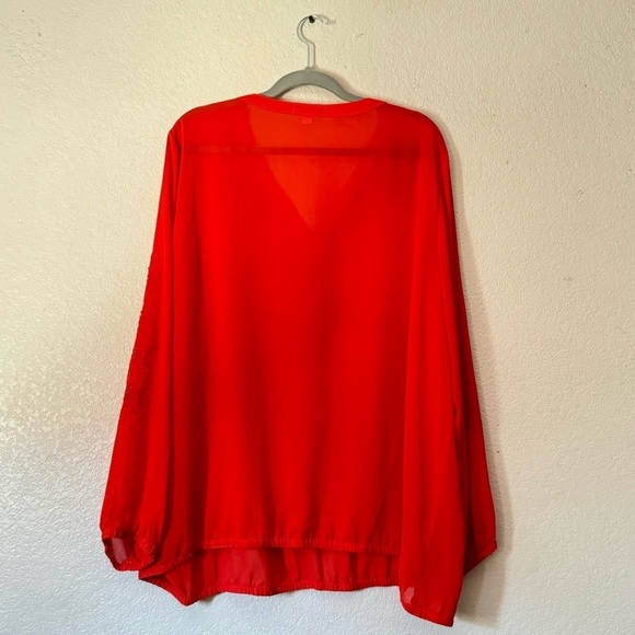 Lane Bryant Neon Orange Beaded Semi Sheer Blouse - Picture 2 of 6